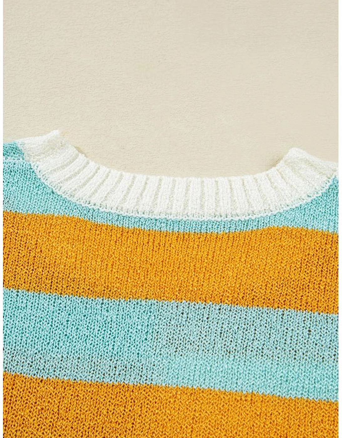 Jurassic Gold Color Block Striped Pullover Sweater