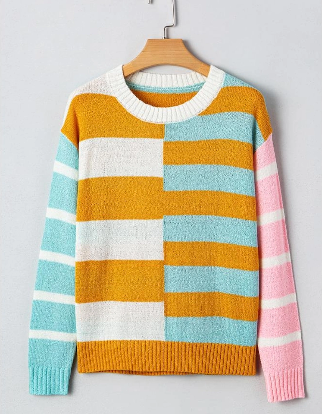 Jurassic Gold Color Block Striped Pullover Sweater