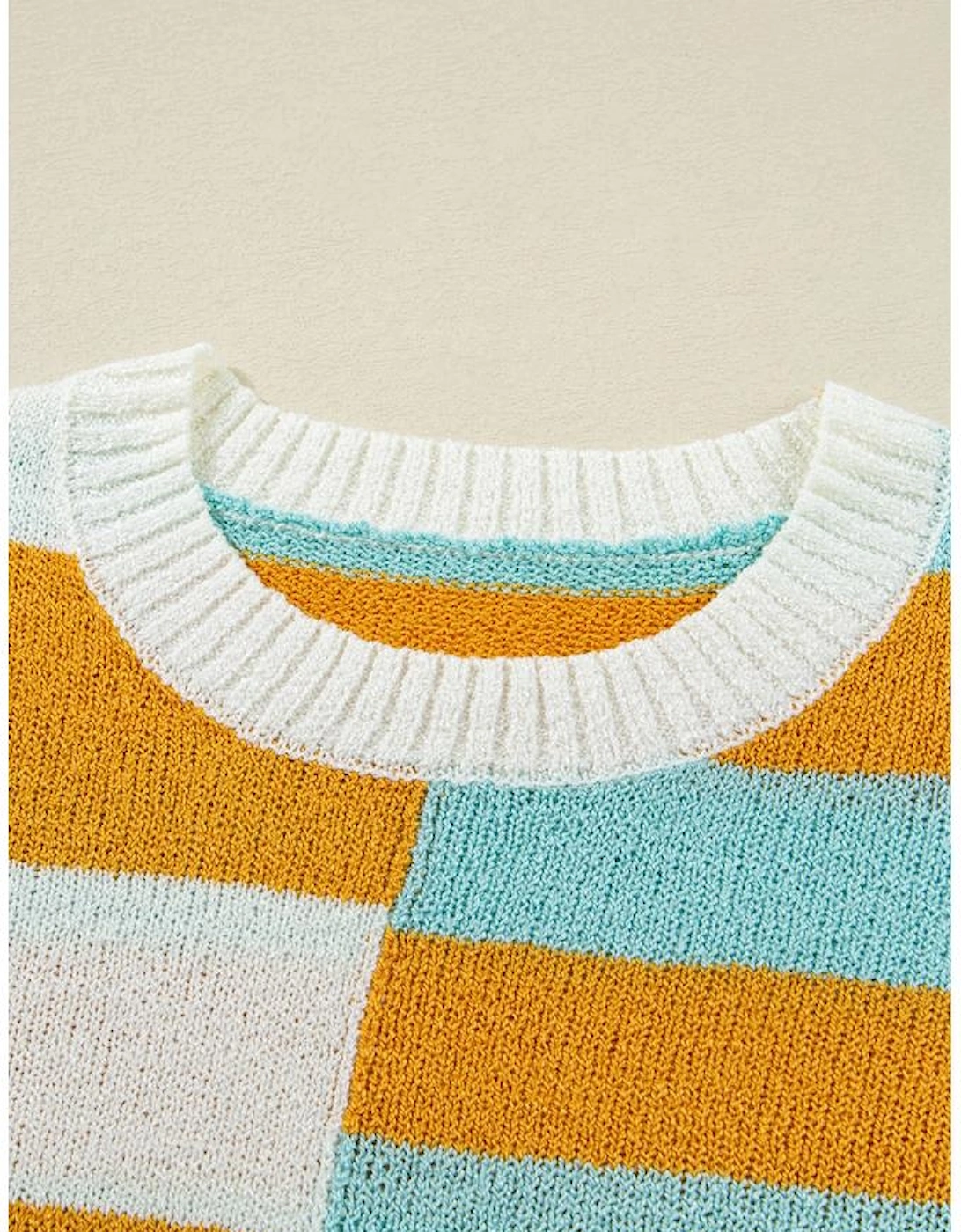 Jurassic Gold Color Block Striped Pullover Sweater