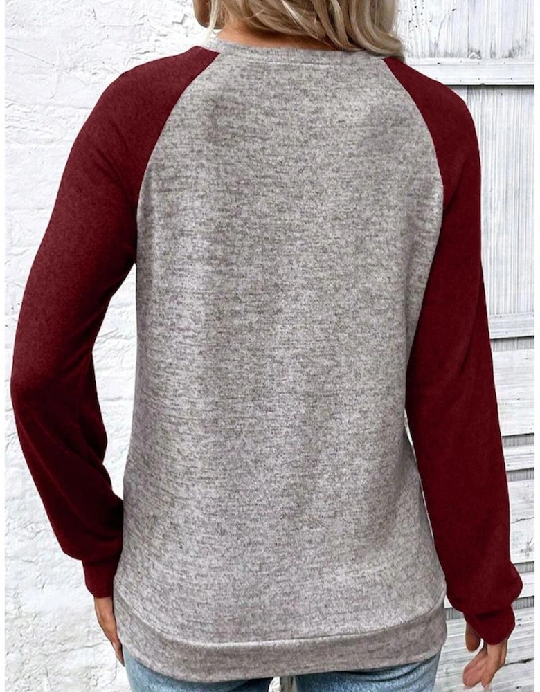 Red Dahlia Colorblock Raglan Long Sleeve T Shirt
