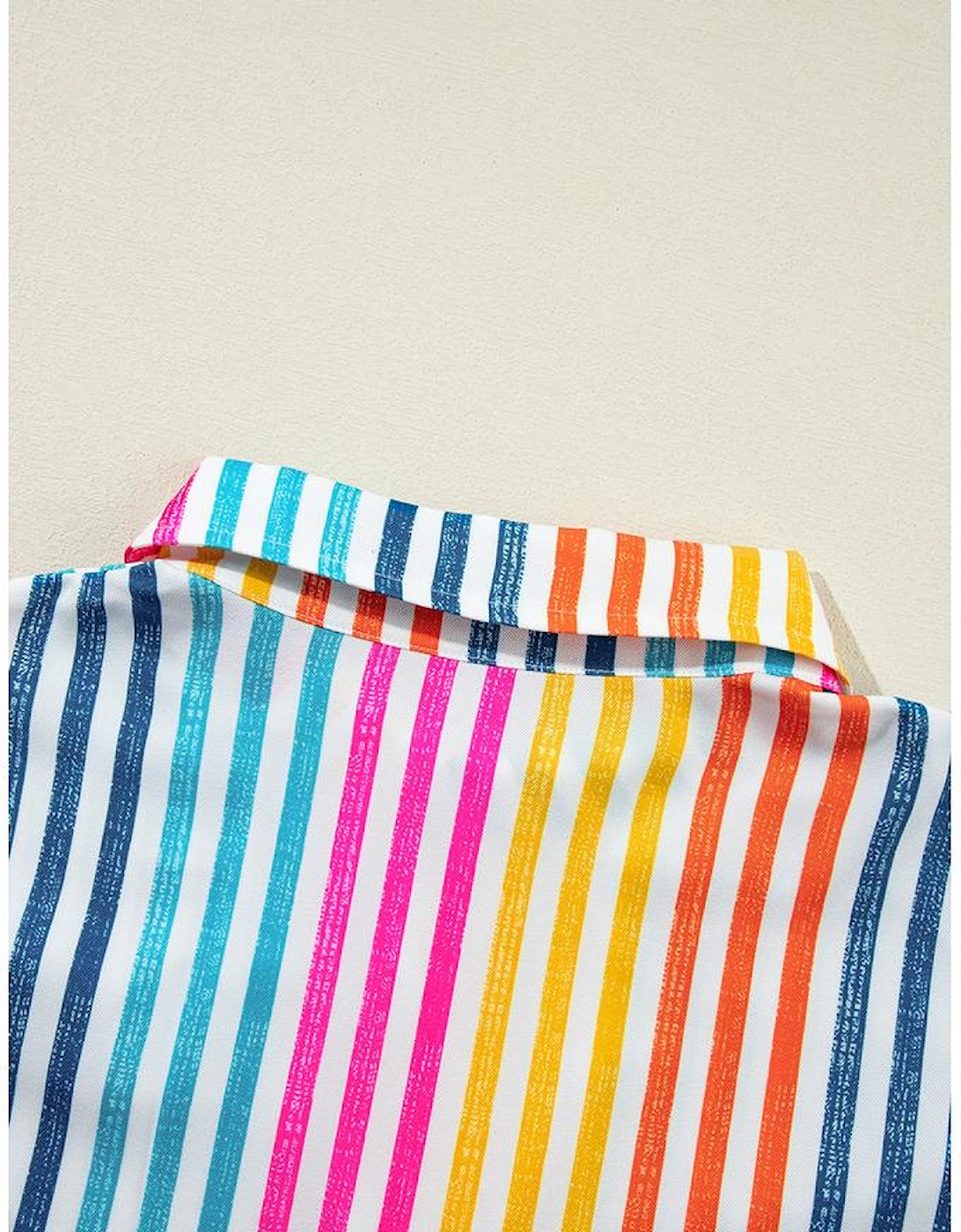 Orange Stripe Multicolor Drop Shoulder Loose Shirt, 13 of 12