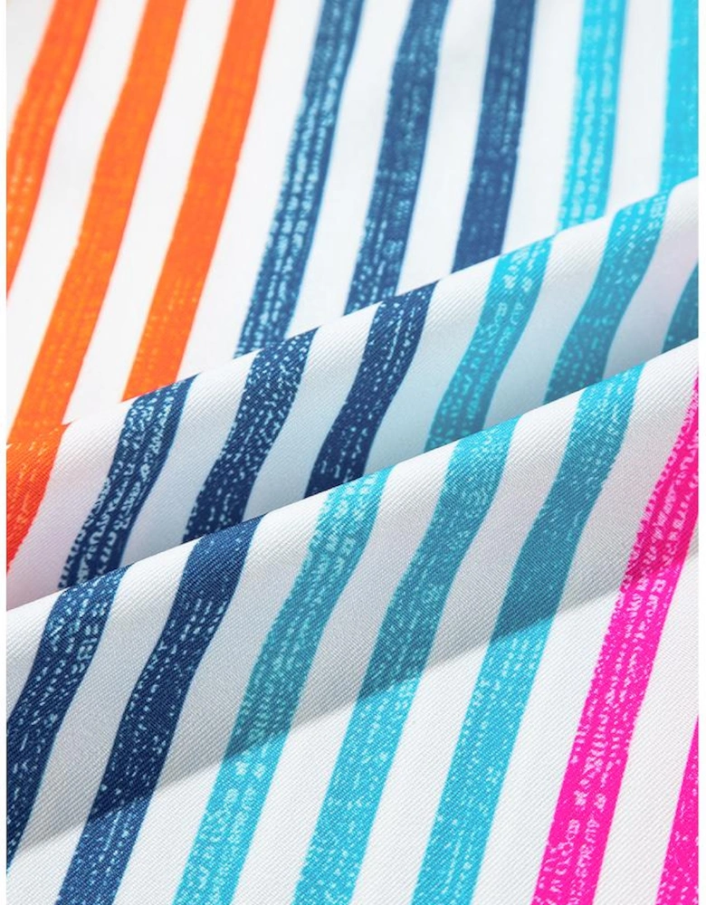 Orange Stripe Multicolor Drop Shoulder Loose Shirt