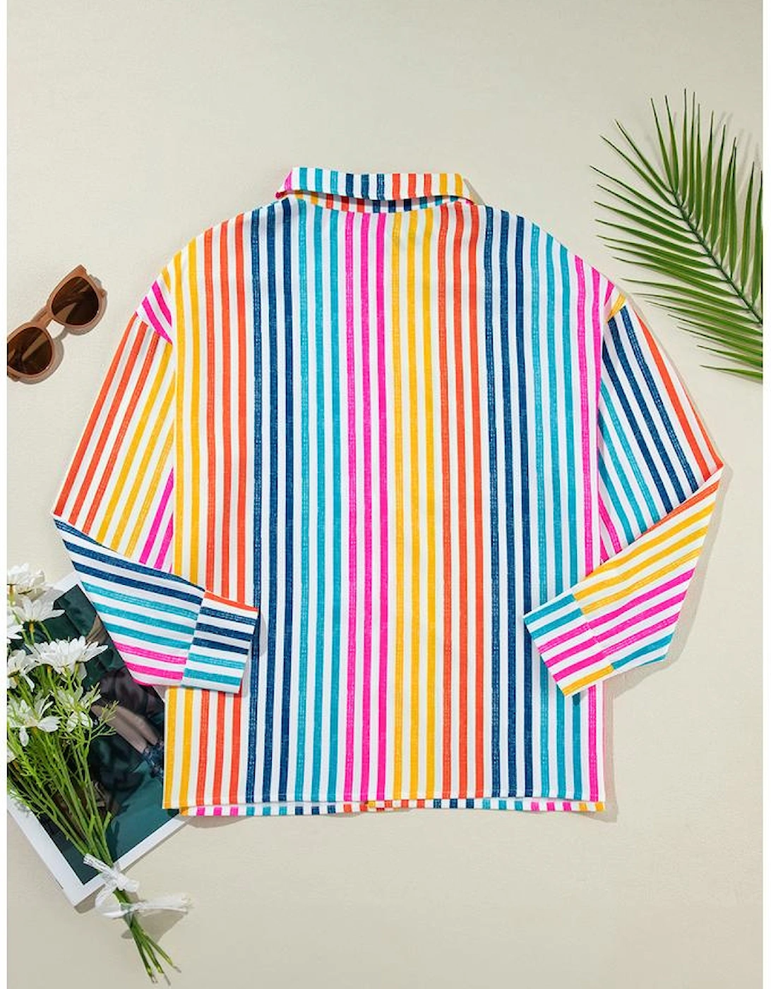 Orange Stripe Multicolor Drop Shoulder Loose Shirt