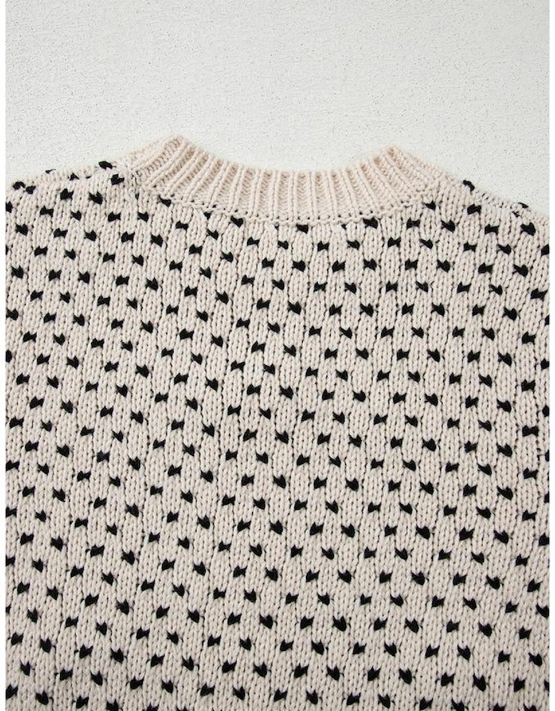 Beige Bow Decor Color Contrast Ribbed Edge Crew Neck Sweater