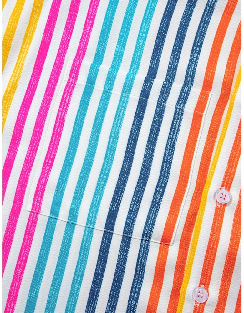 Orange Stripe Multicolor Drop Shoulder Loose Shirt