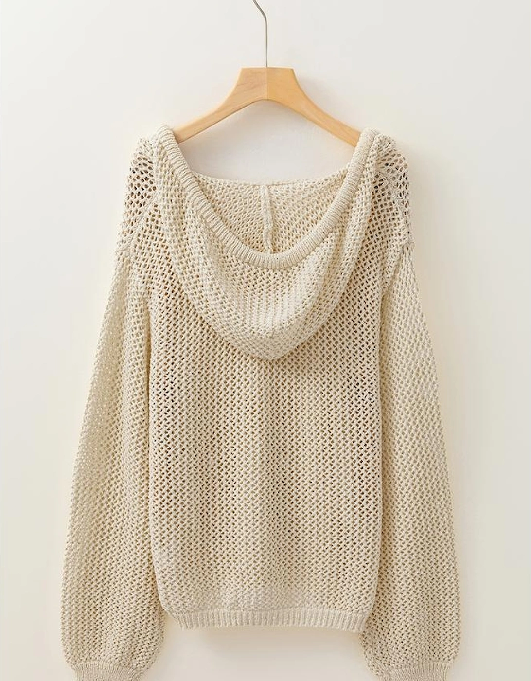 Jet Stream Hollow-out Kangaroo Pocket V Neck Hooded Sweater