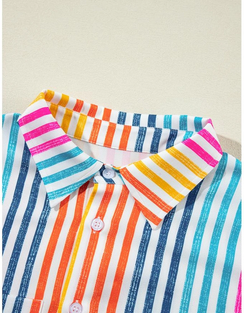 Orange Stripe Multicolor Drop Shoulder Loose Shirt