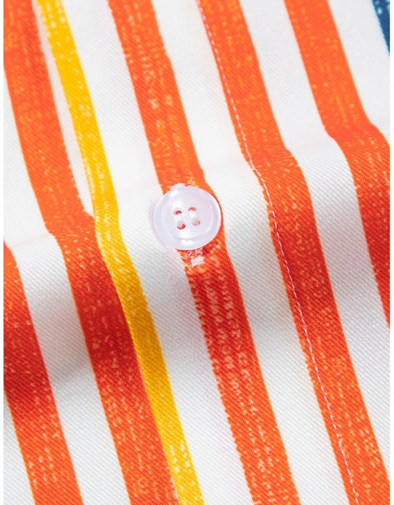 Orange Stripe Multicolor Drop Shoulder Loose Shirt