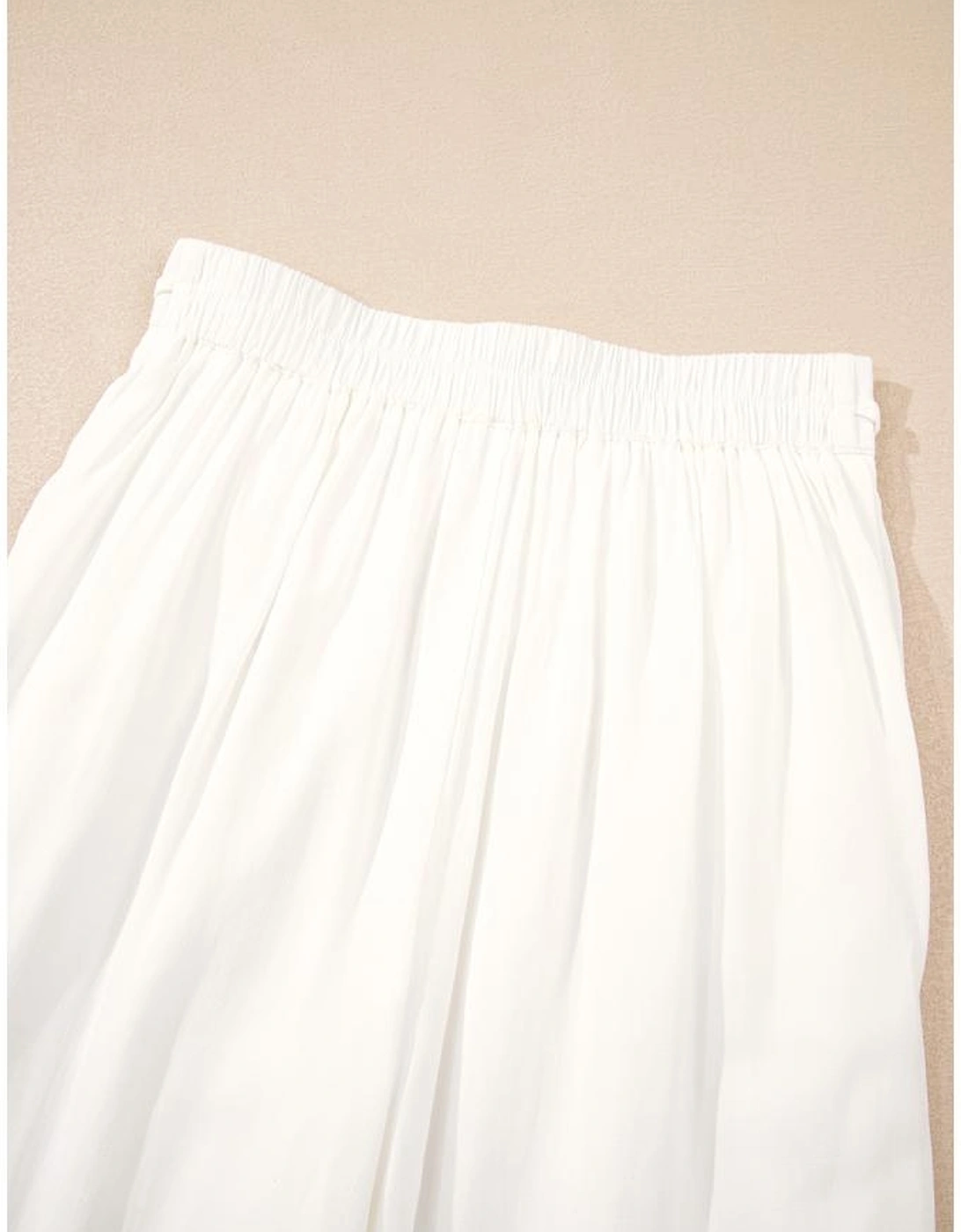 White Solid Drop Waist Pleated Wide Leg Casual Pants
