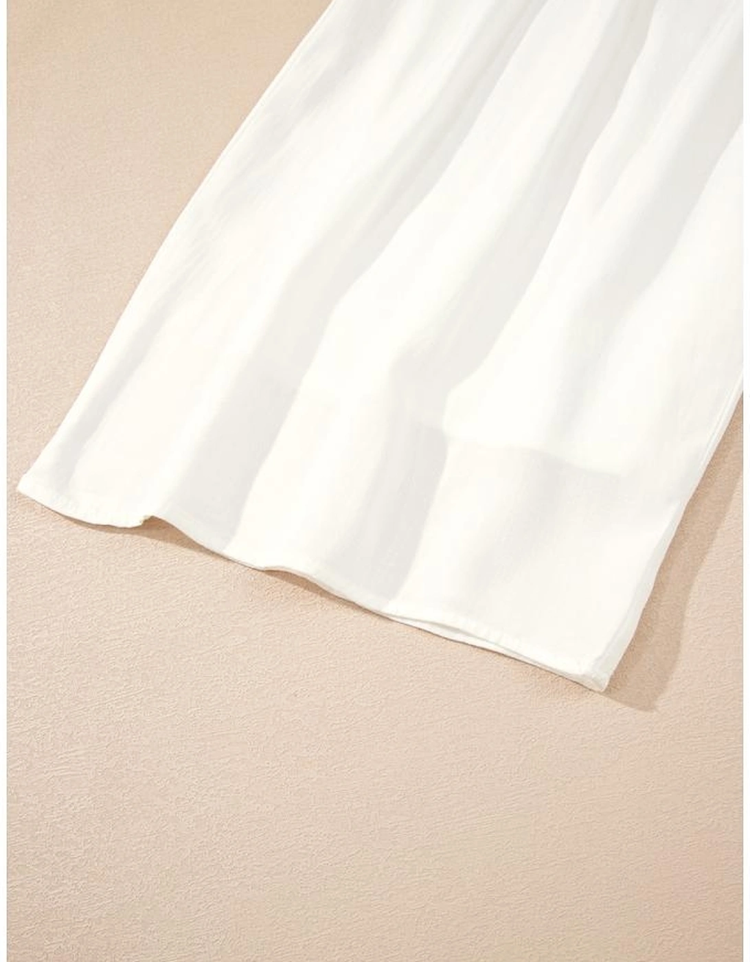 White Solid Drop Waist Pleated Wide Leg Casual Pants