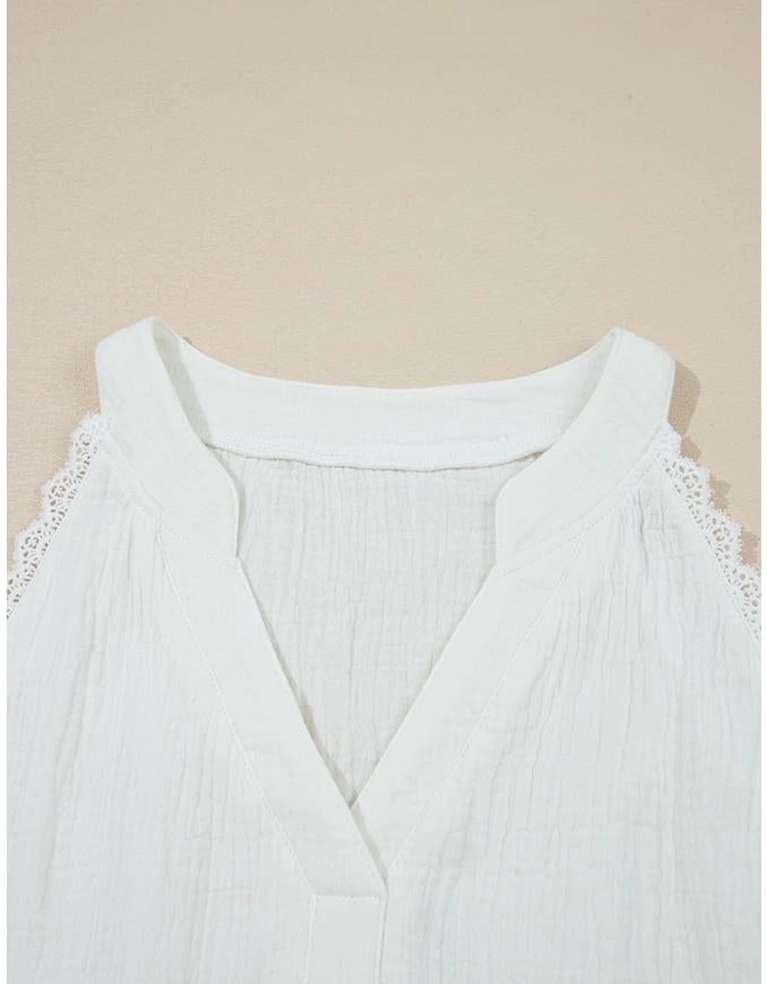 White Textured Lace Trim Pure Cotton Sleeveless Top