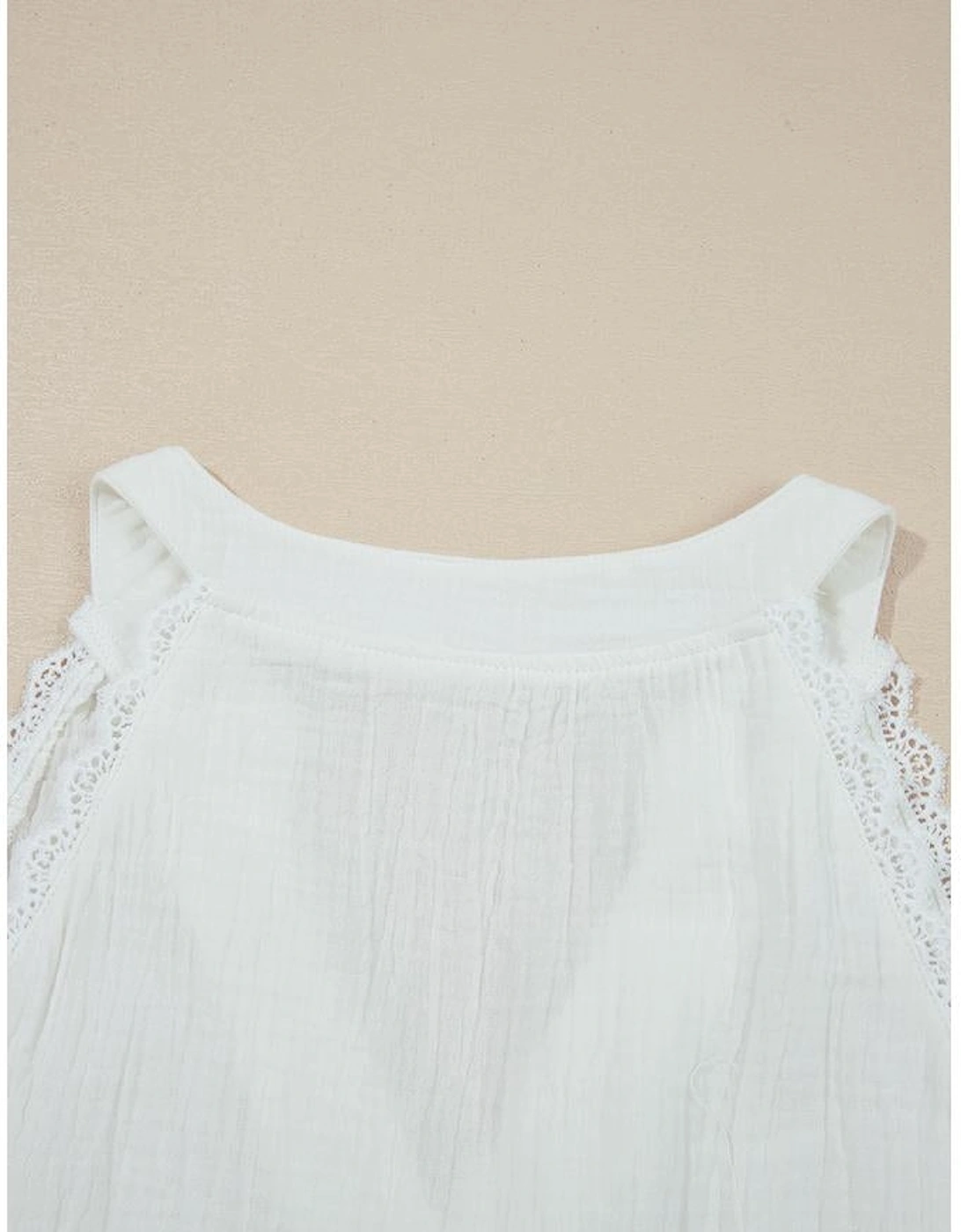 White Textured Lace Trim Pure Cotton Sleeveless Top