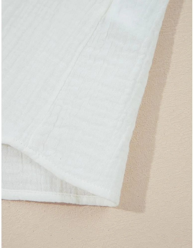 White Textured Lace Trim Pure Cotton Sleeveless Top