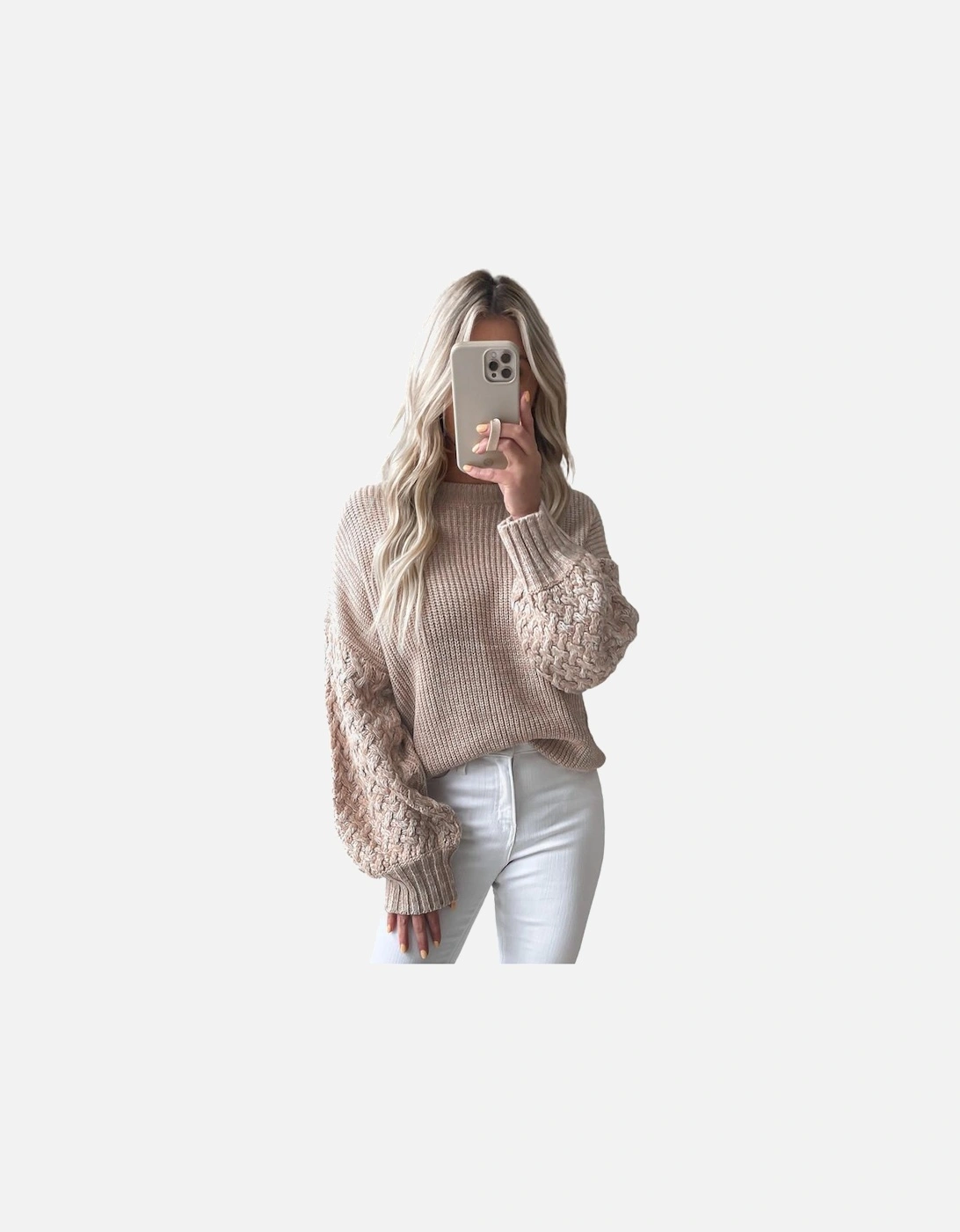Parchment Cable Knit Sleeve Drop Shoulder Sweater, 6 of 5