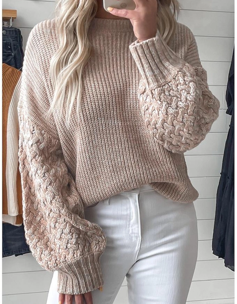 Parchment Cable Knit Sleeve Drop Shoulder Sweater