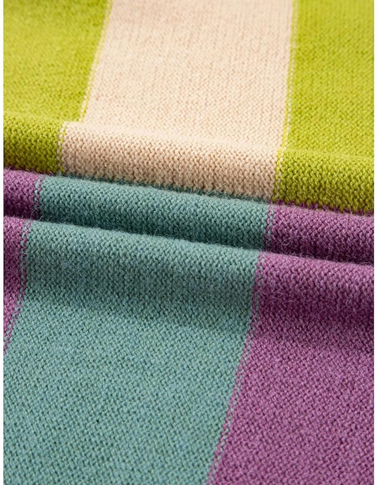 Green Stripe Drop Shoulder Ribbed Edge Casual Sweater