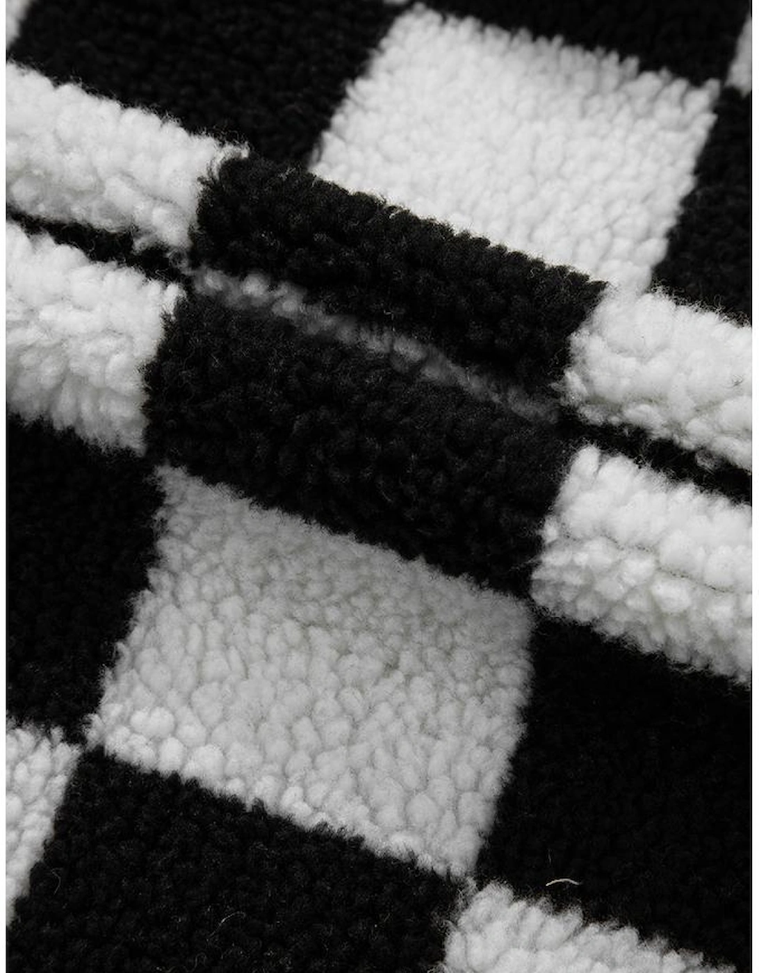 Black Checkered Side Pockets Collared Buttoned Fleece Jacket, 16 of 15