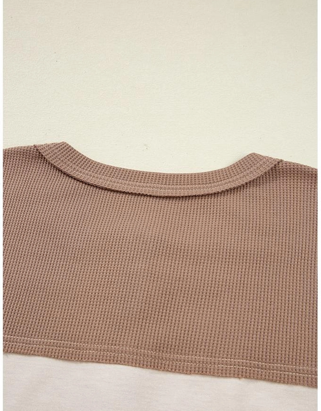 Jet Stream Color Block Waffled Patchwork Loose Henley Top
