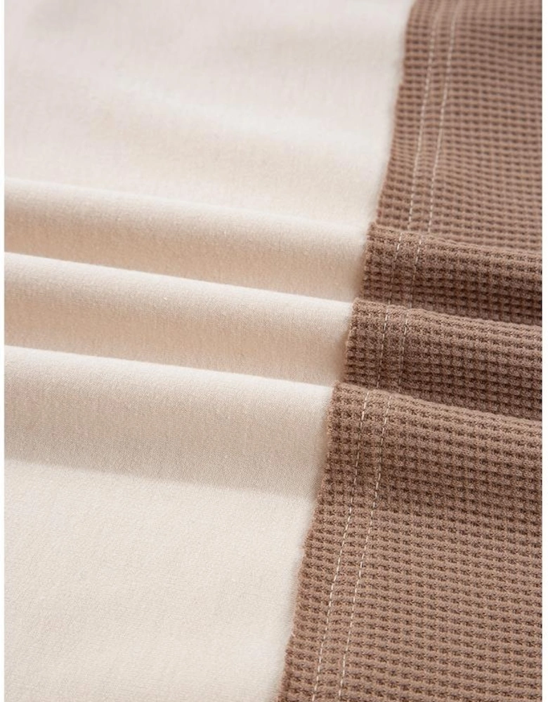 Jet Stream Color Block Waffled Patchwork Loose Henley Top