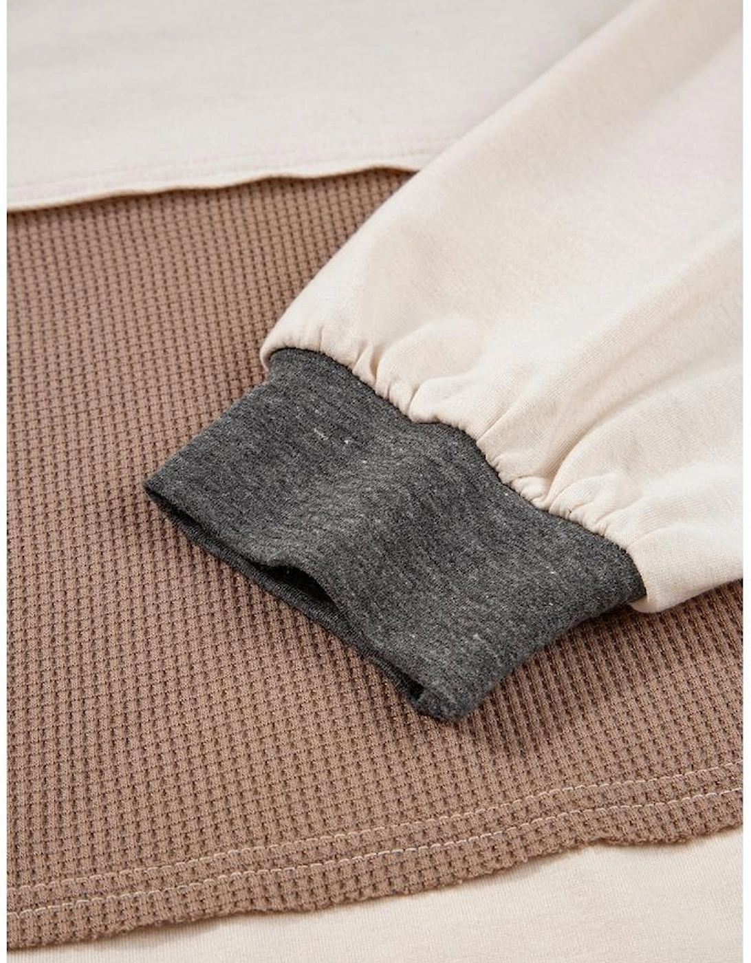 Jet Stream Color Block Waffled Patchwork Loose Henley Top