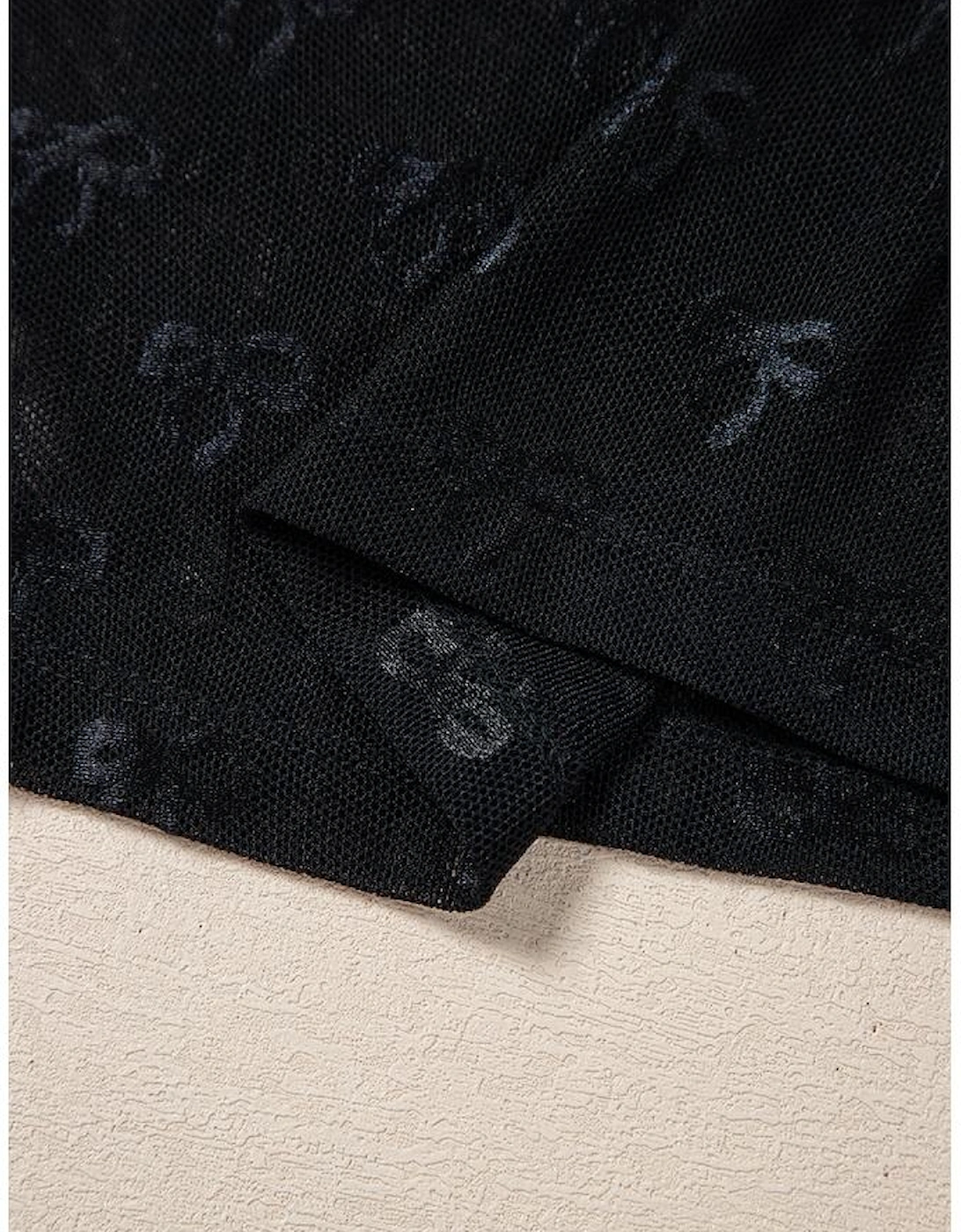 Black Mesh Bow Pattern Long Sleeve Top