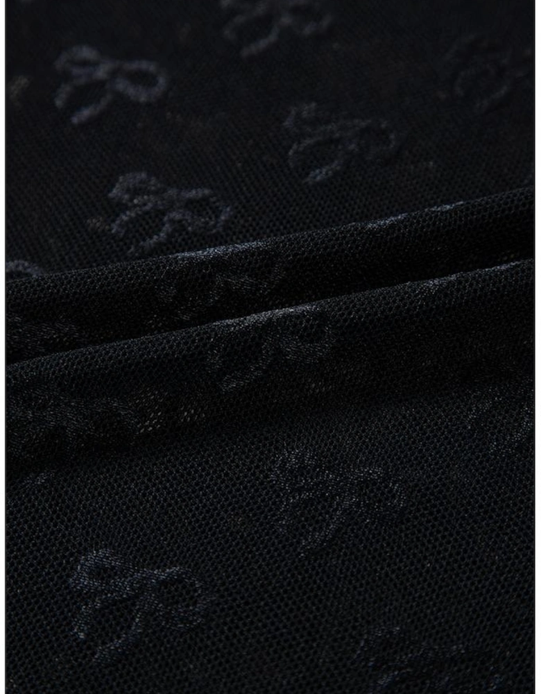 Black Mesh Bow Pattern Long Sleeve Top