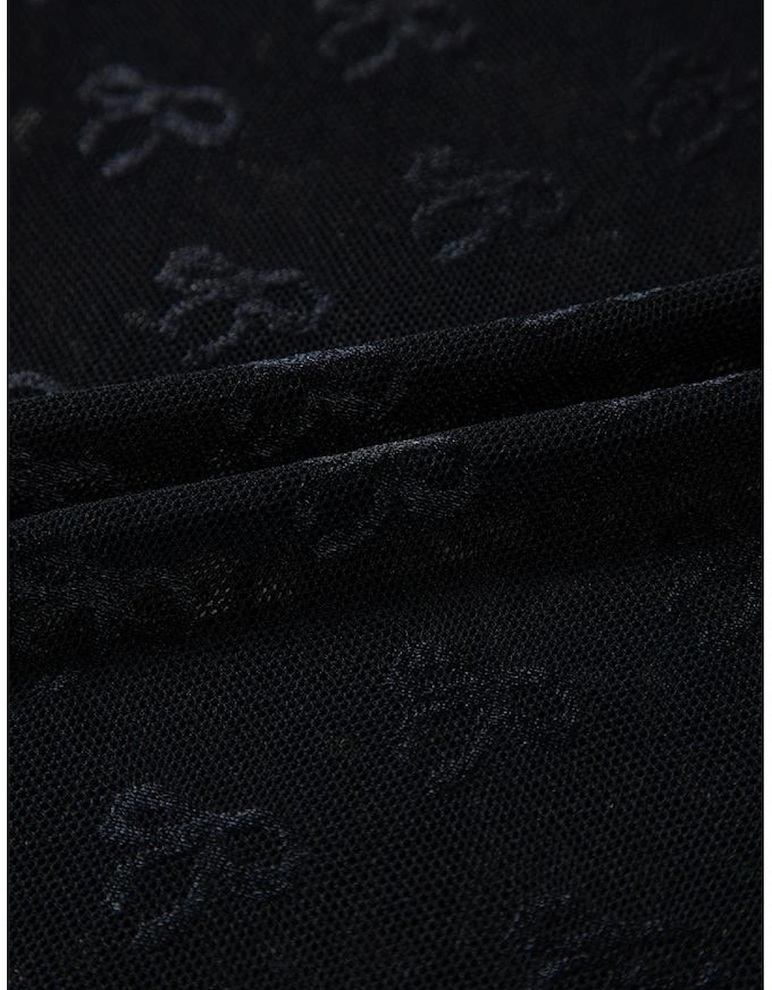 Black Mesh Bow Pattern Long Sleeve Top