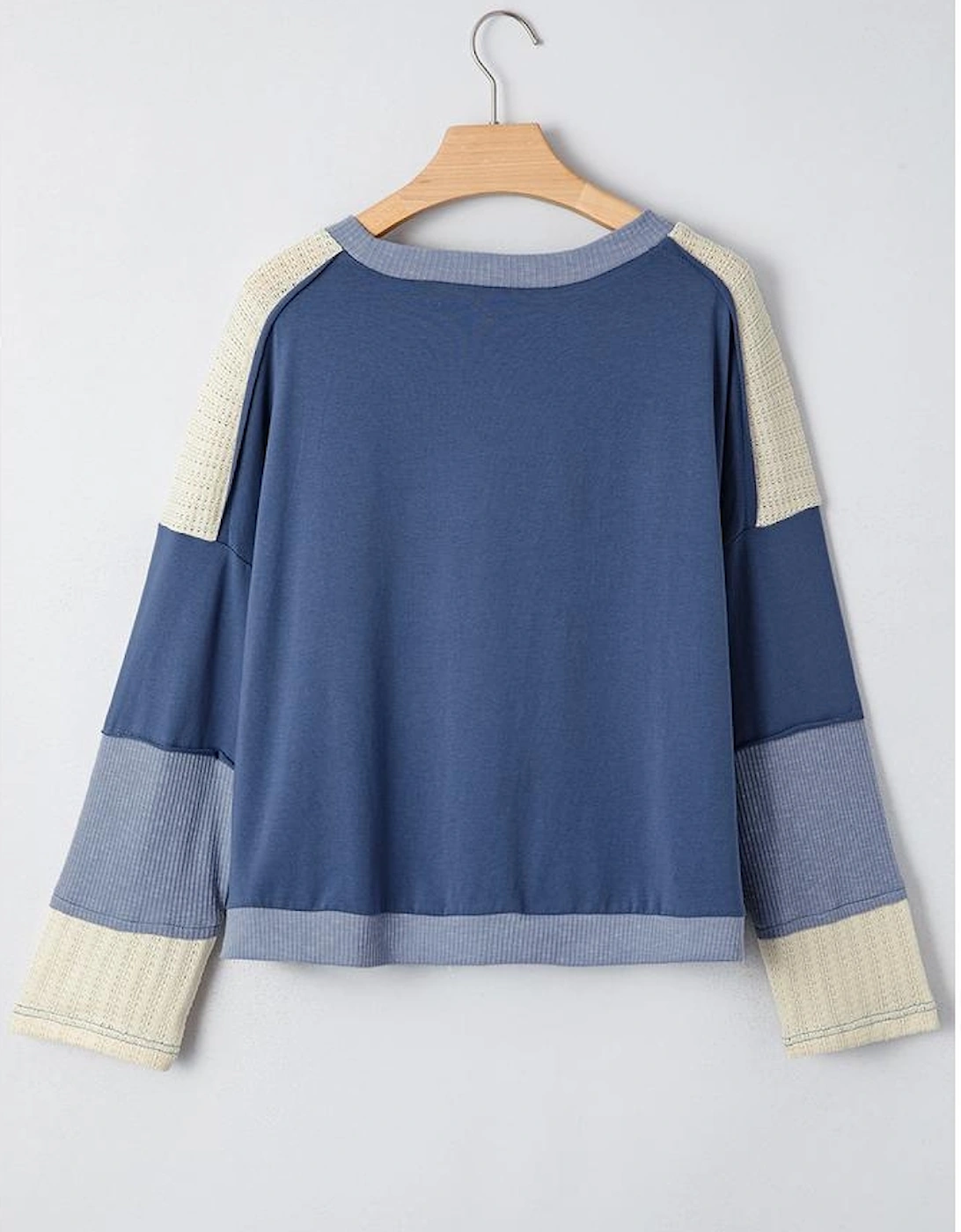 Dark Blue Contrast Knitted Colorblock Star Patchwork Oversize Long Sleeve Top