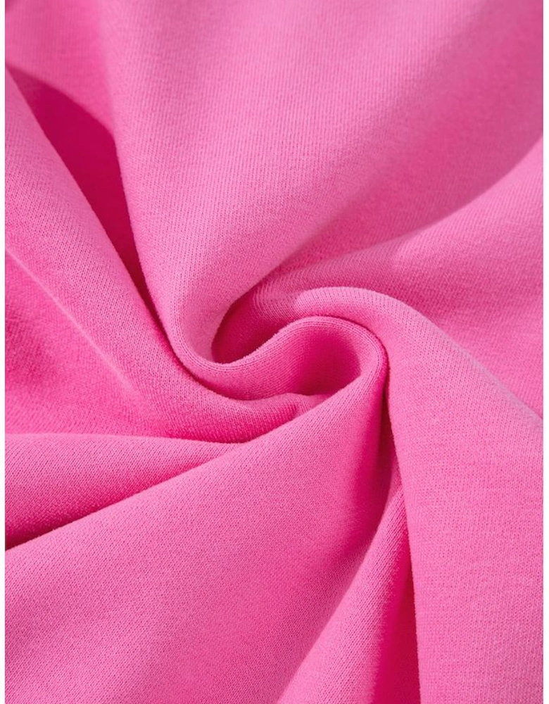 Bright Pink Solid Seamed Zipper Jacket and Drawstring Waist Pants Set