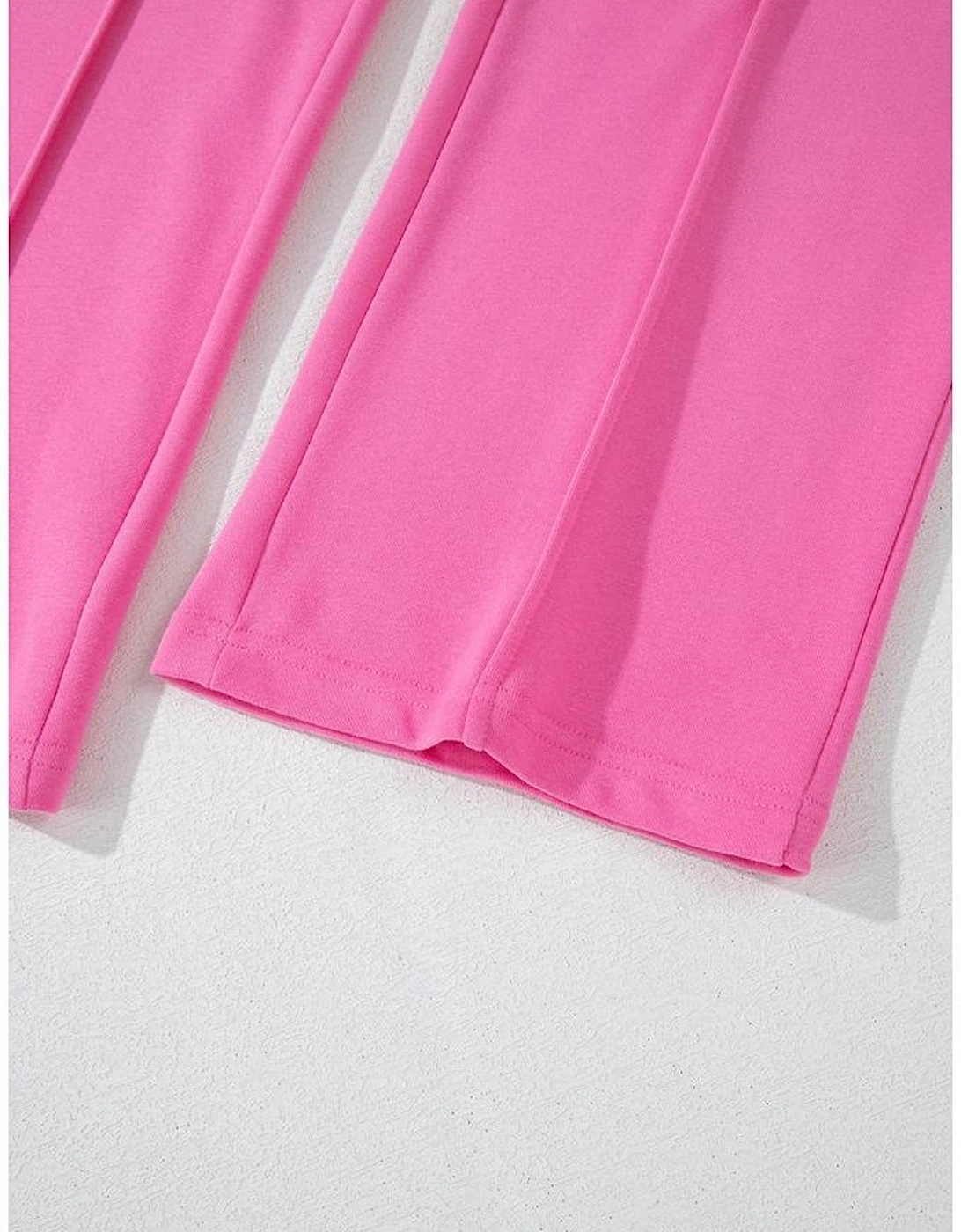 Bright Pink Solid Seamed Zipper Jacket and Drawstring Waist Pants Set