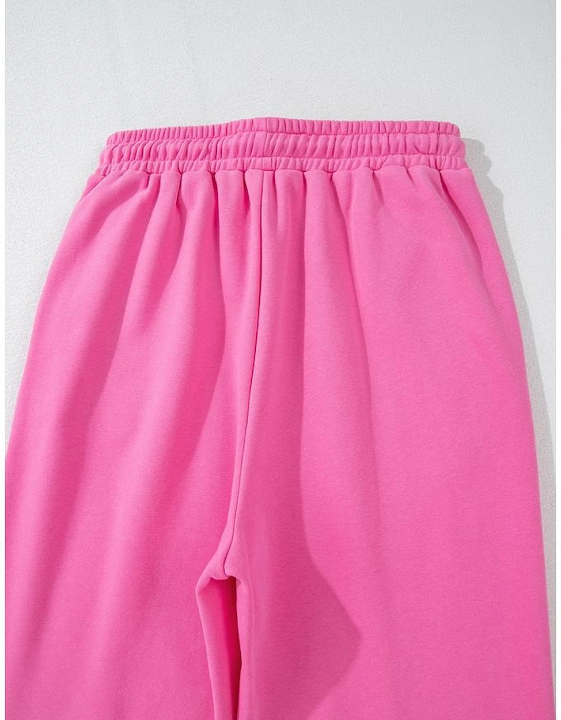 Bright Pink Solid Seamed Zipper Jacket and Drawstring Waist Pants Set