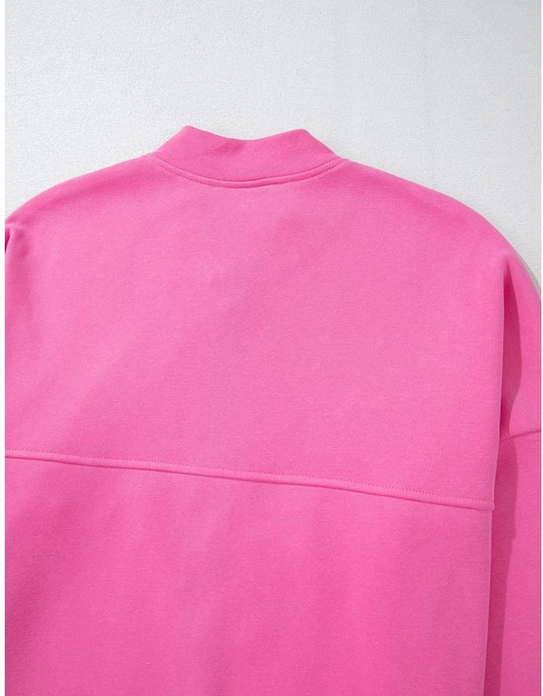 Bright Pink Solid Seamed Zipper Jacket and Drawstring Waist Pants Set