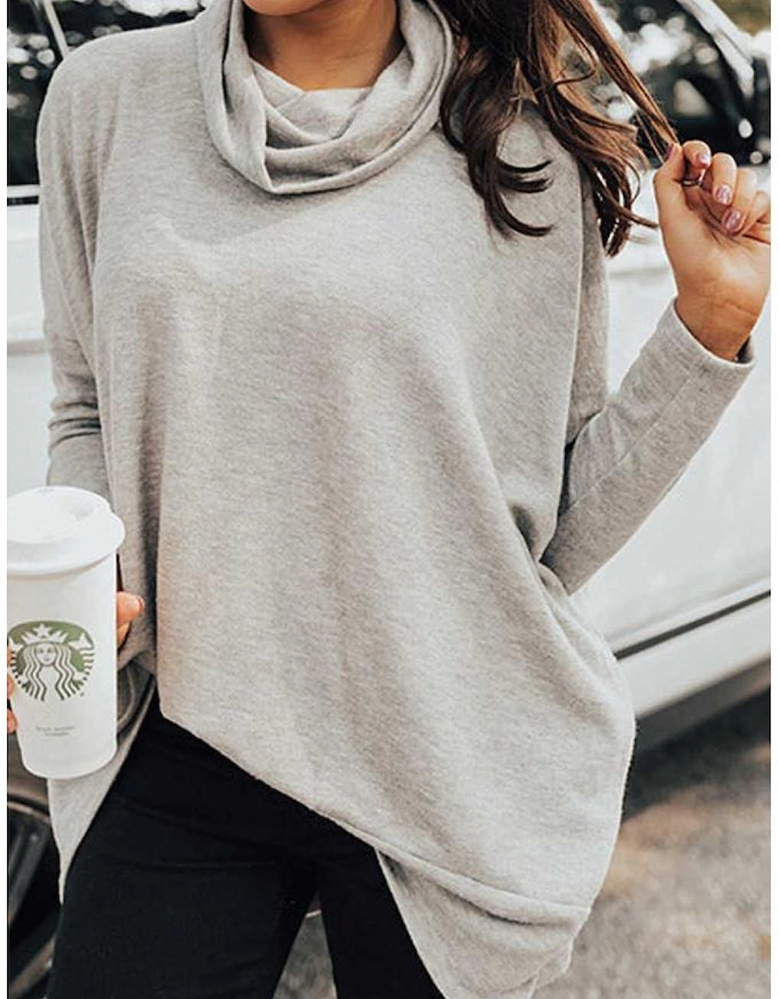 Gray Cowl Neck Shift Tunic Top