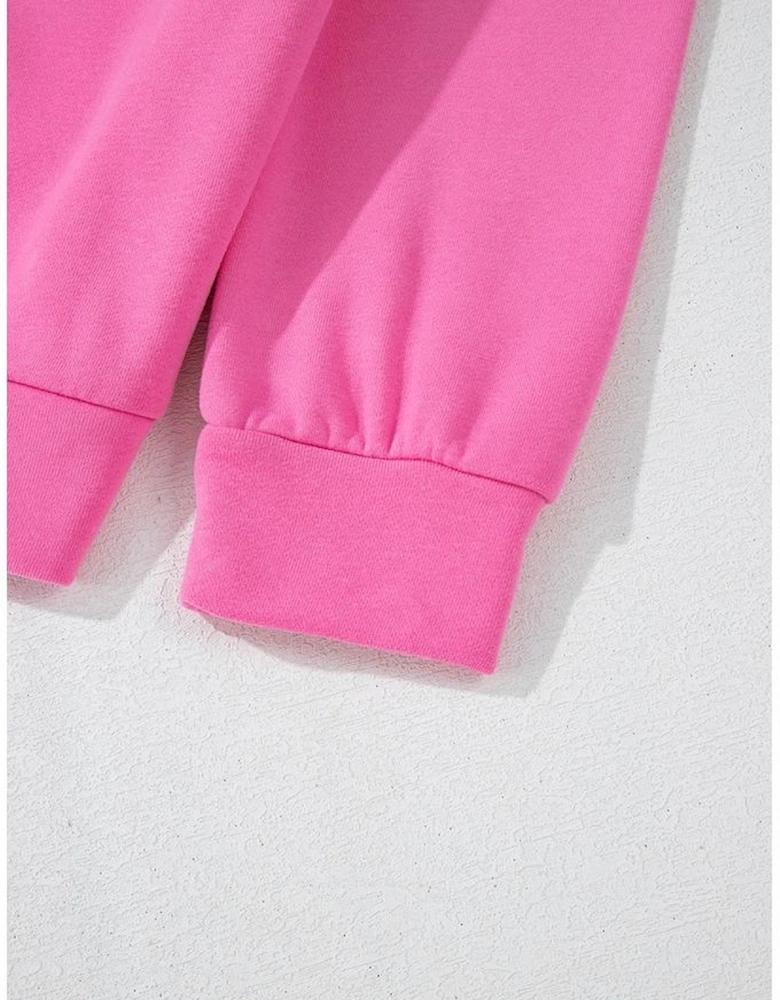 Bright Pink Solid Seamed Zipper Jacket and Drawstring Waist Pants Set