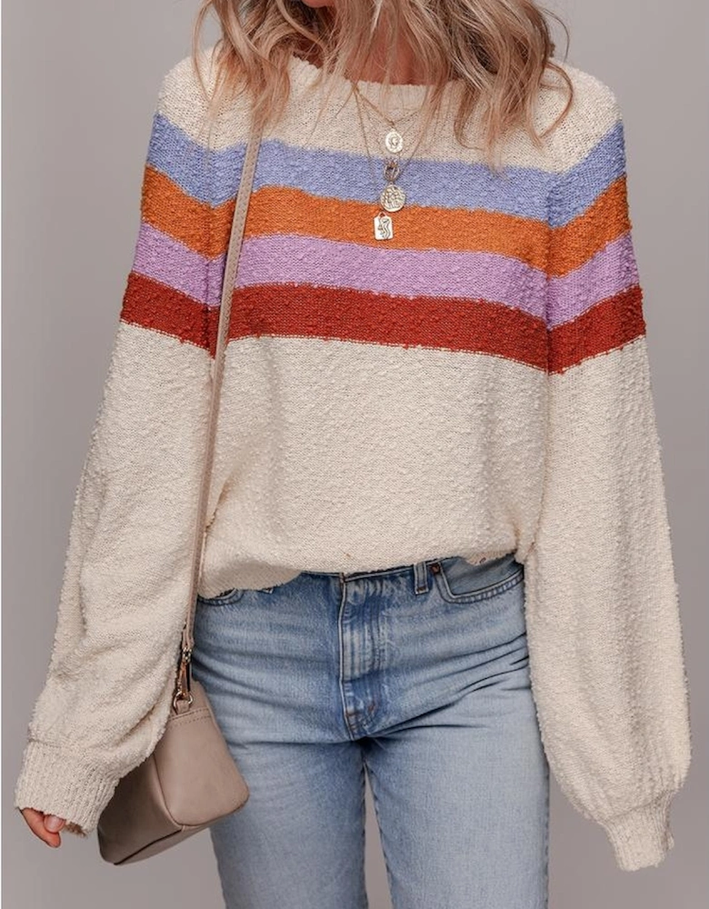 Jet Stream Striped Color Block Loose Sleeve Chic Sweater
