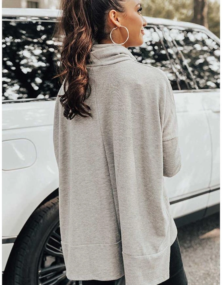 Gray Cowl Neck Shift Tunic Top