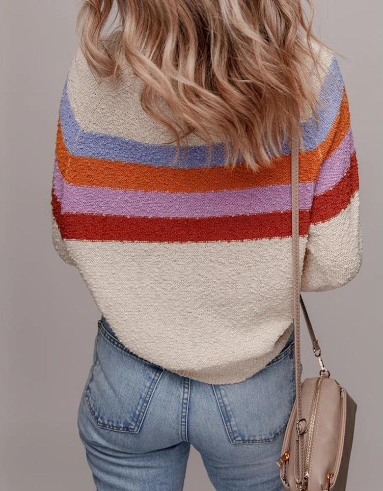 Jet Stream Striped Color Block Loose Sleeve Chic Sweater