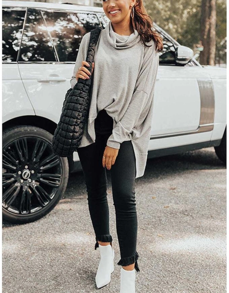 Gray Cowl Neck Shift Tunic Top