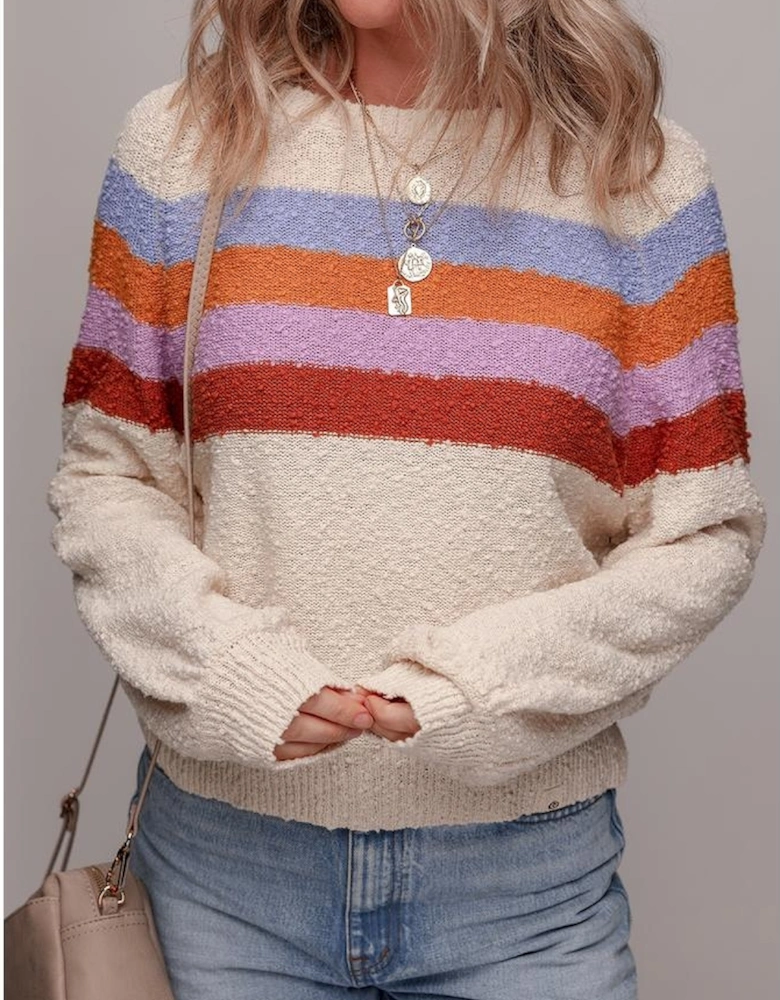 Jet Stream Striped Color Block Loose Sleeve Chic Sweater