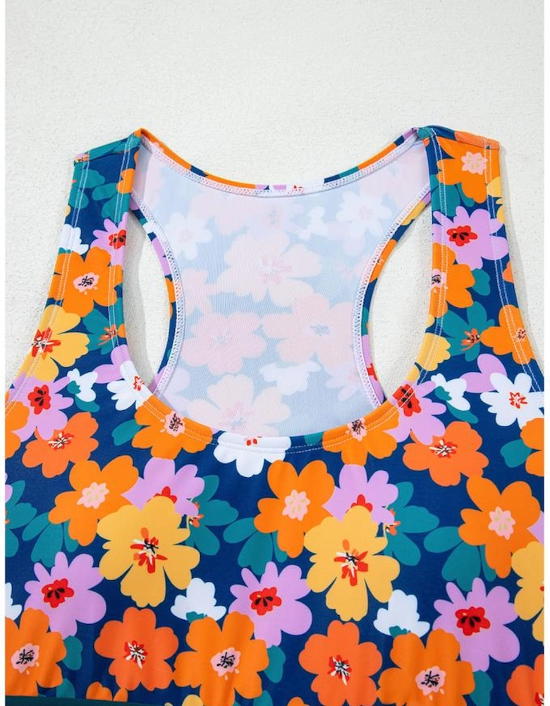 Green Floral Print Racerback Cutout High Waist 2pcs Bikini