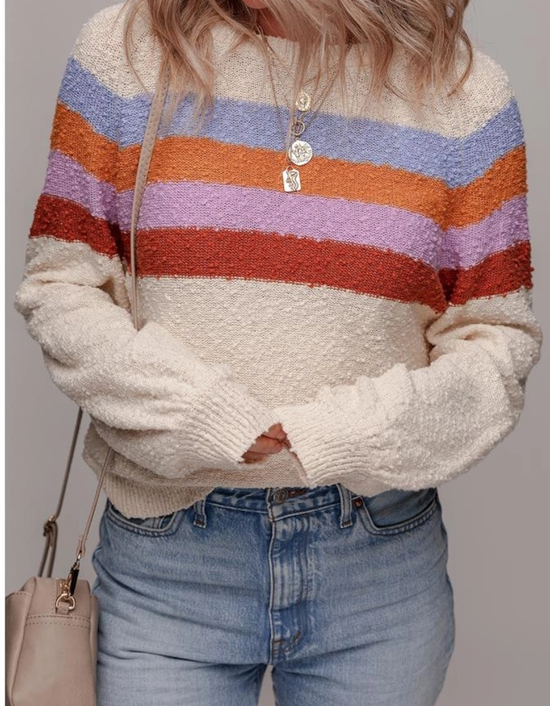 Jet Stream Striped Color Block Loose Sleeve Chic Sweater