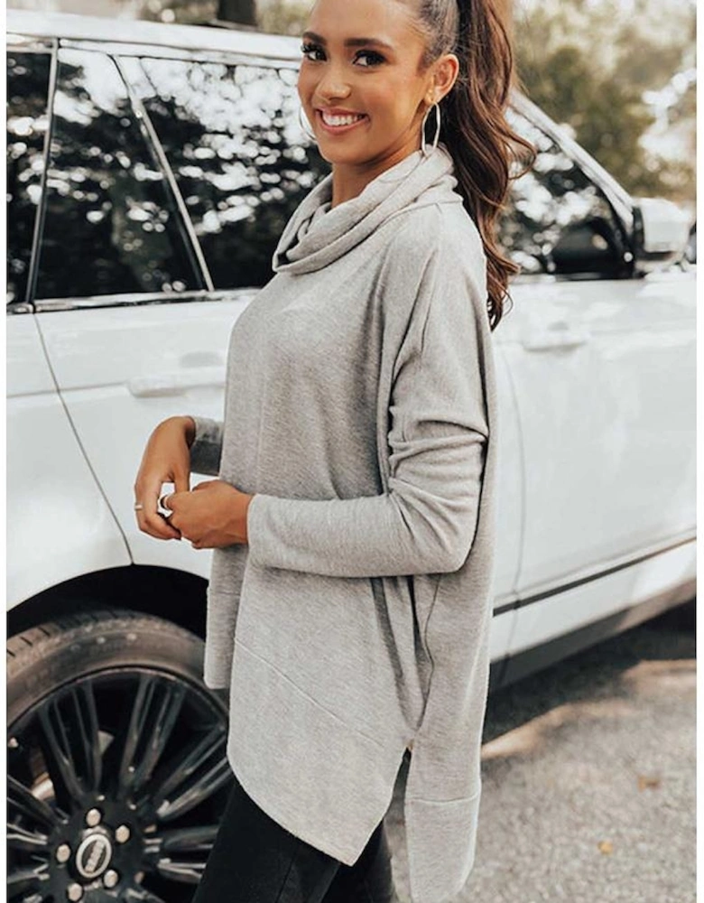 Gray Cowl Neck Shift Tunic Top