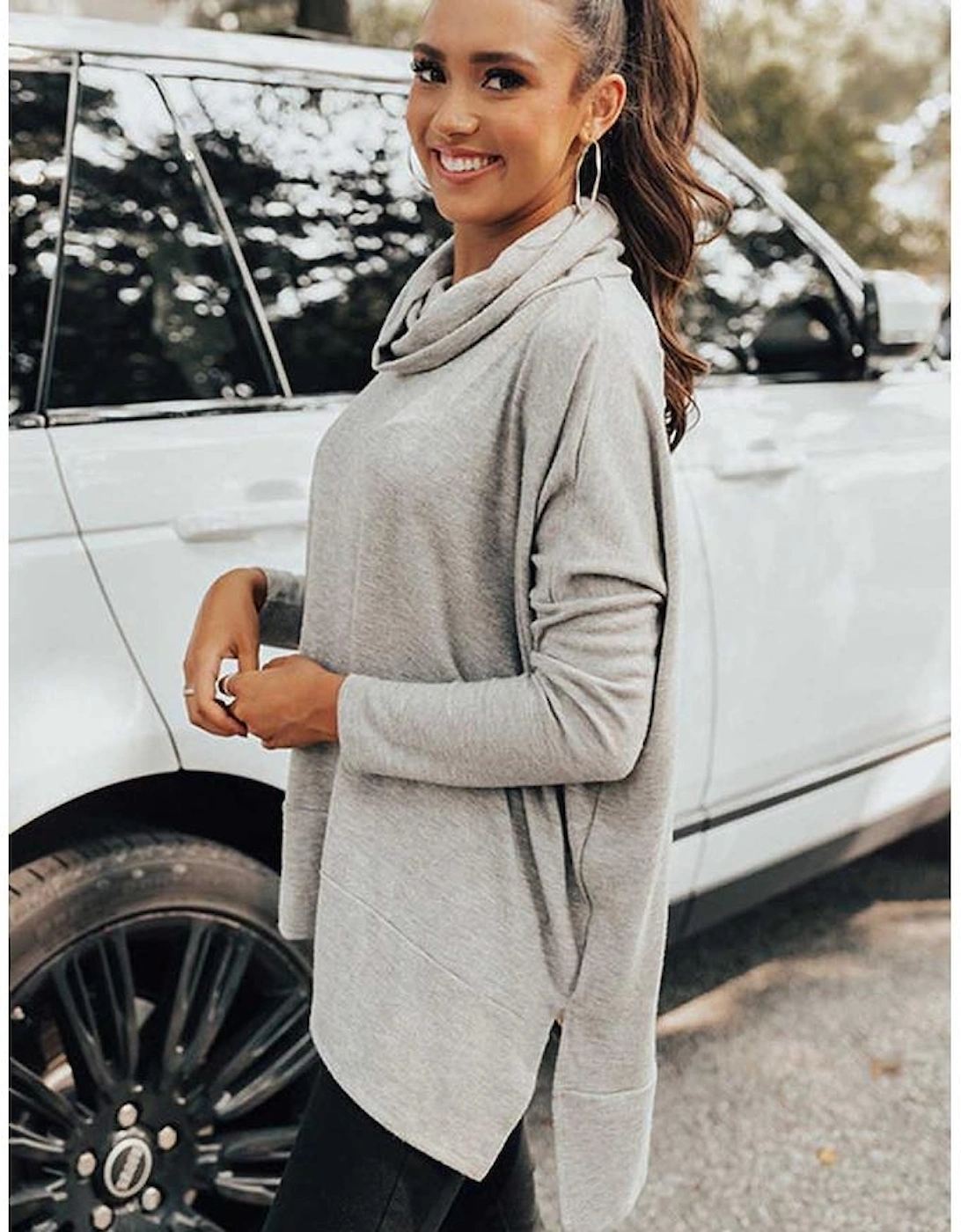 Gray Cowl Neck Shift Tunic Top