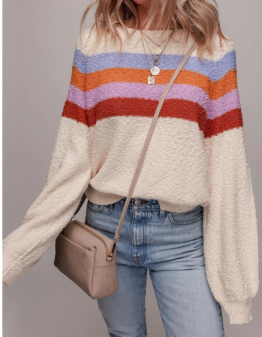 Jet Stream Striped Color Block Loose Sleeve Chic Sweater