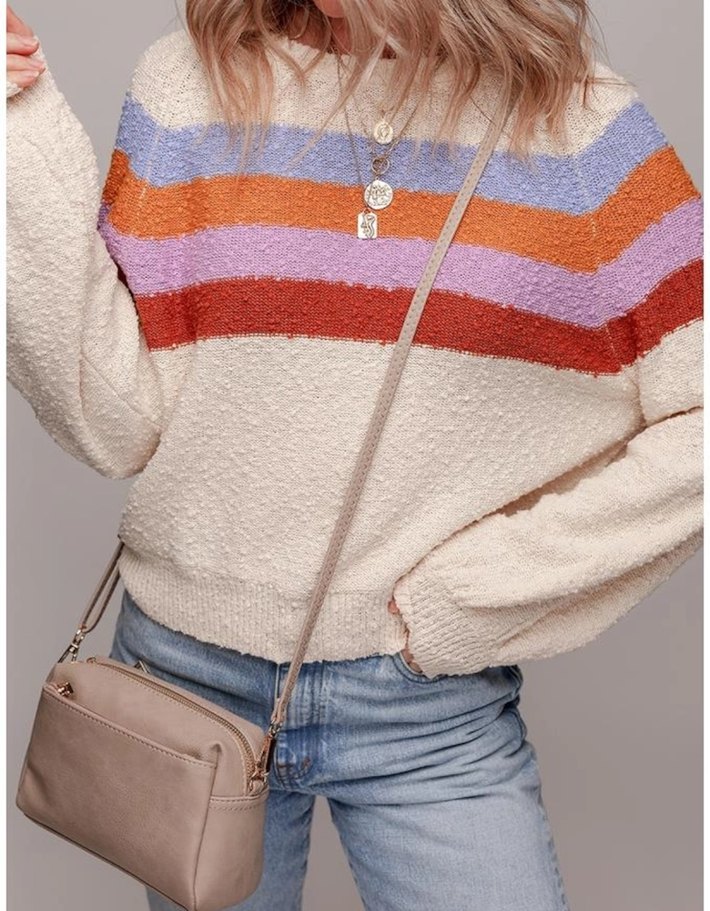 Jet Stream Striped Color Block Loose Sleeve Chic Sweater