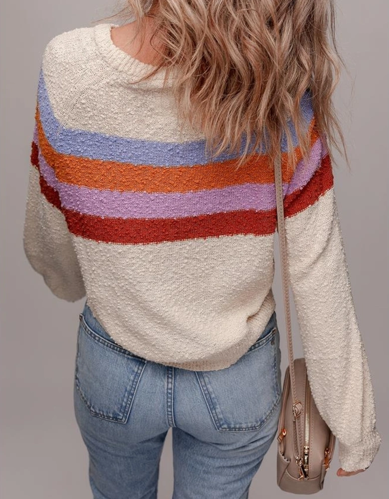 Jet Stream Striped Color Block Loose Sleeve Chic Sweater