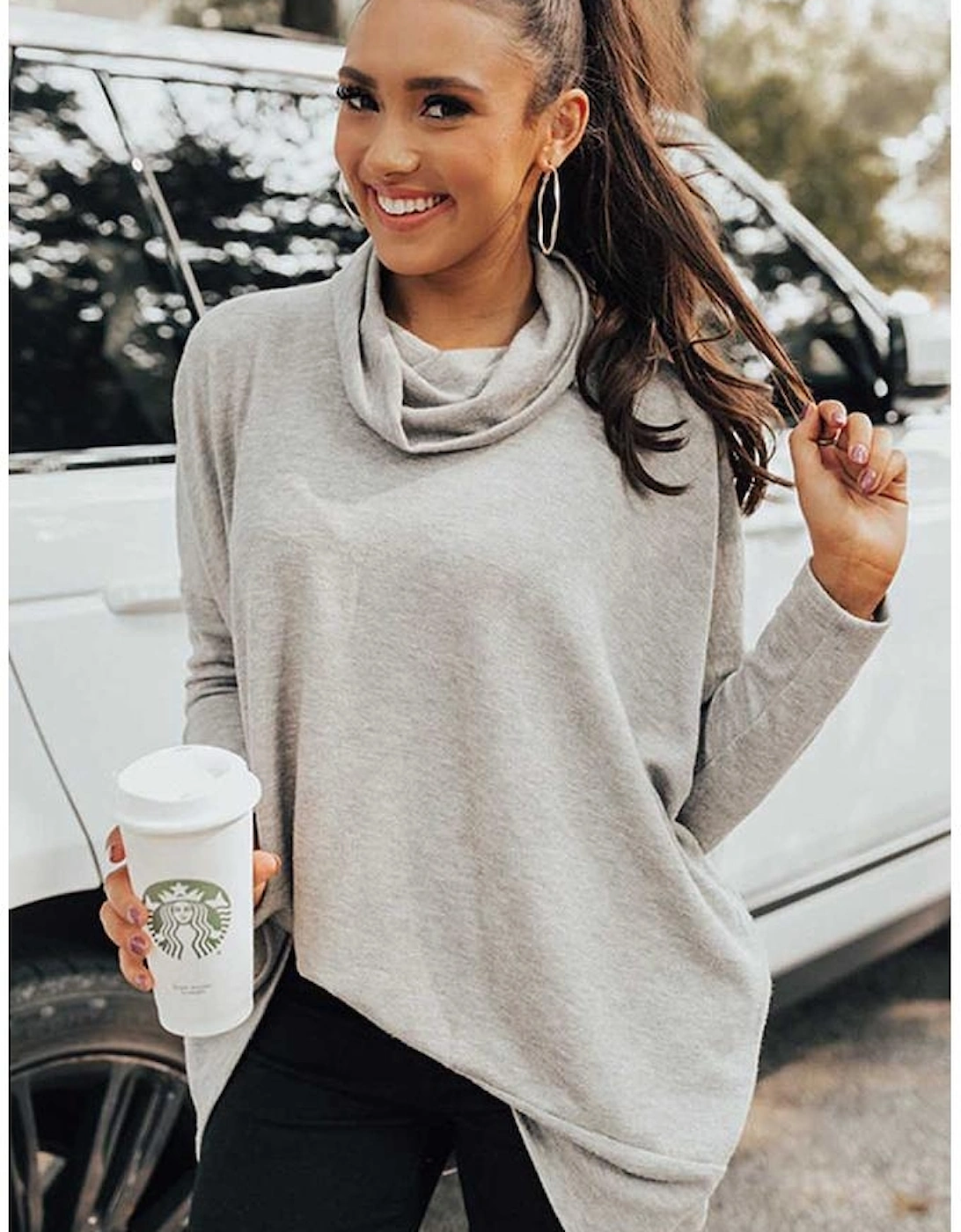 Gray Cowl Neck Shift Tunic Top