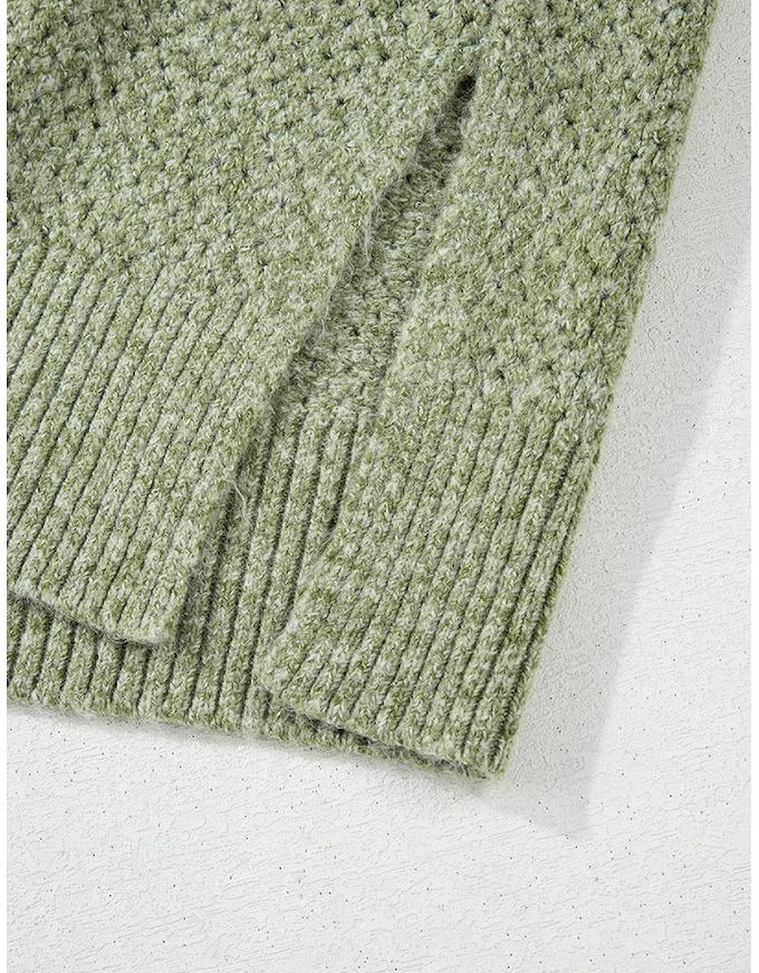 Jungle Green Loose Eyelet V Neck Drop Shoulder Sweater