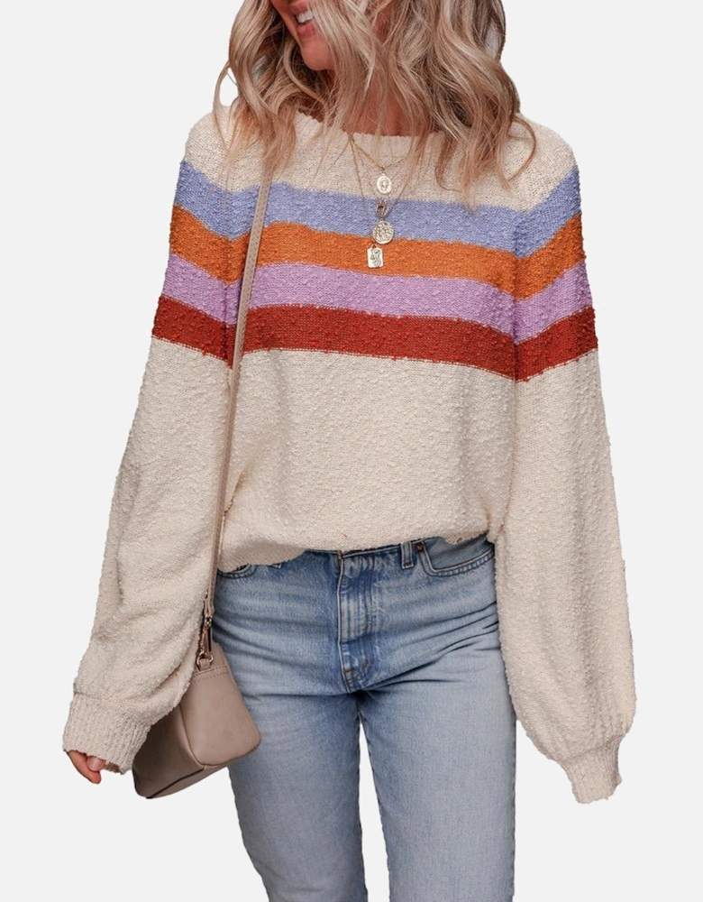 Jet Stream Striped Color Block Loose Sleeve Chic Sweater