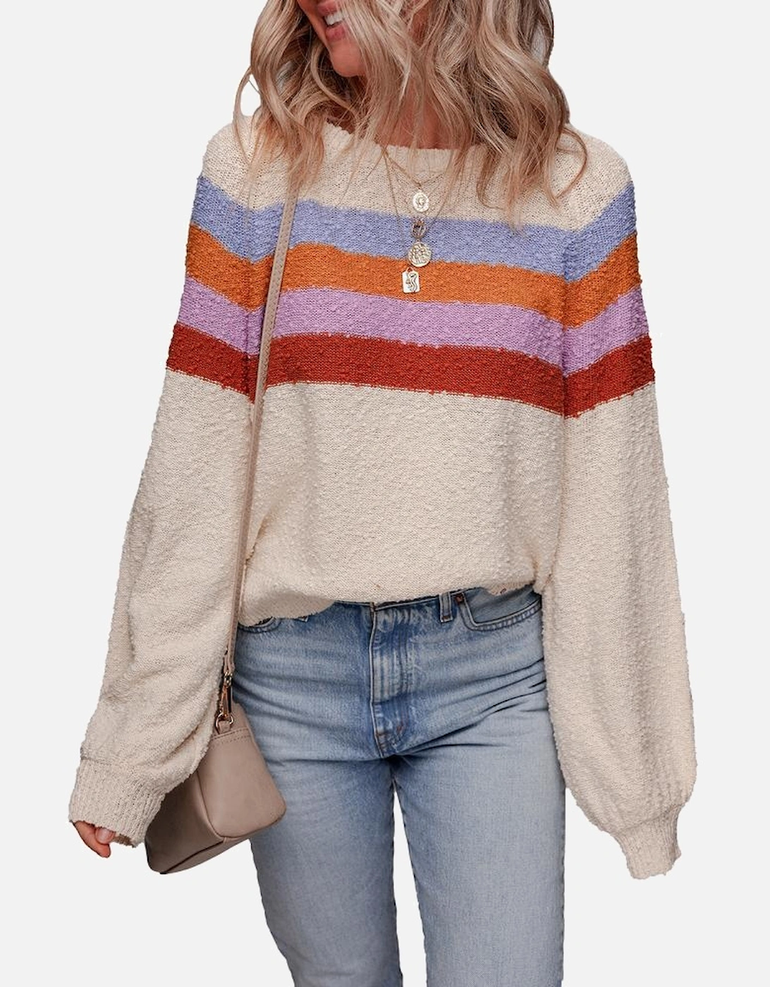 Jet Stream Striped Color Block Loose Sleeve Chic Sweater
